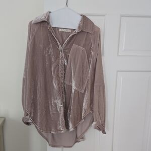 We The Free Crushed Velvet Shirt in Taupe